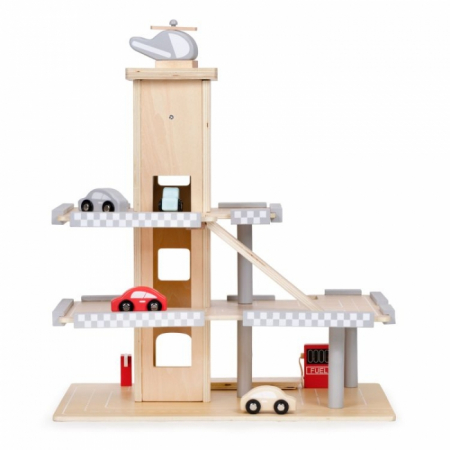Garaj tip parcare, din lemn, pentru masinute cu lift si masinute Ecotoys W04B047B [1]