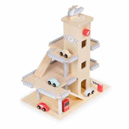 Garaj tip parcare, din lemn, pentru masinute cu lift si masinute Ecotoys W04B047B [2]