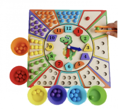 Jucarii Educative - Joc de indemanare si asociere culori cu bile colorate, Ceas, 3 ani