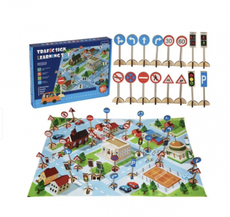 Puzzle pentru Copii 1-6 ani - Joc educativ din lemn, Educatia Rutiera, 55 piese, 3 ani+