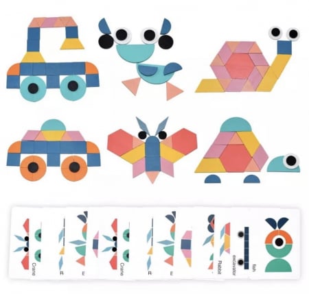 Joc educativ Tangram din lemn cu 180 piese, 3 ani [1]