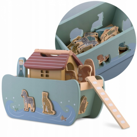 Jucarie educativa Arca lui Noe din lemn cu animalute, 17.5 x 13.5 x 20 cm, Nukido NK-862 [2]