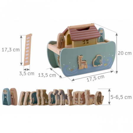 Jucarie educativa Arca lui Noe din lemn cu animalute, 17.5 x 13.5 x 20 cm, Nukido NK-862 [6]