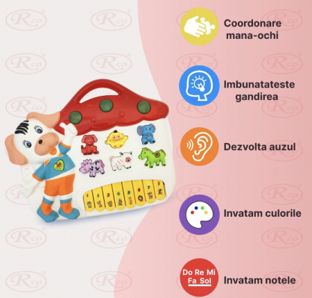 Jucarie interactiva bebe Pianina Alba Catelus cu lumini [1]
