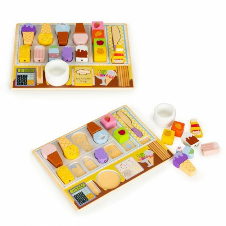 Jucarie interactiva din lemn sub forma de magazin cu inghetata, 27 elemente, Ecotoys TL91084 [1]