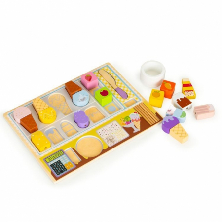 Jucarii de Rol - Jucarie interactiva din lemn sub forma de magazin cu inghetata, 27 elemente, Ecotoys TL91084