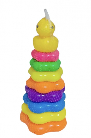 Jucarii Motrice si Senzoriale - Jucarie Piramida cu Cercuri colorate Stivuim Ratusca