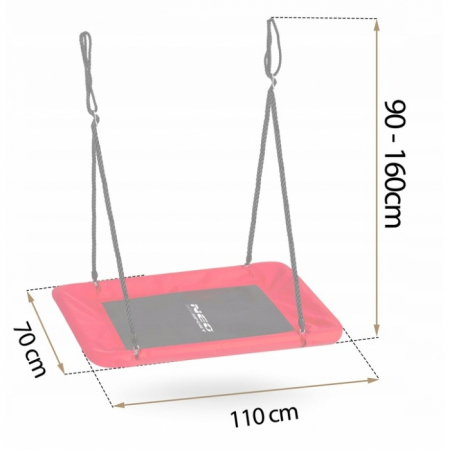 Leagan tip cuib pentru copii, dreptunghiular XXL, 110 x 70 cm, 150 kg, Neo-Sport 110501, Rosu [7]