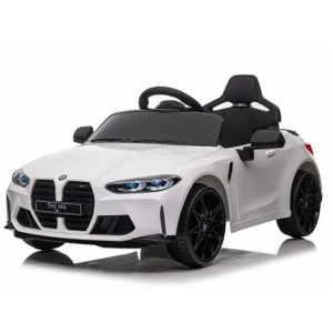 Jucarii exterior - Masinuta electrica cu telecomanda BMW M4, 110x70x50 cm, varsta 1-5 ani, roti EVA, scaun din piele ECO, putere 90W - Alb