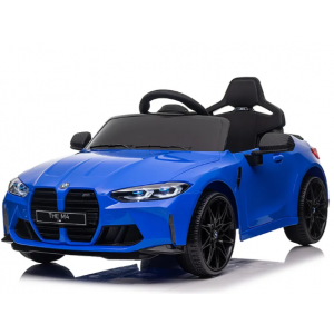 Jucarii exterior - Masinuta electrica cu telecomanda BMW M4, 110x70x50 cm, varsta 1-5 ani, roti EVA, scaun din piele ECO, putere 90W - Albastru