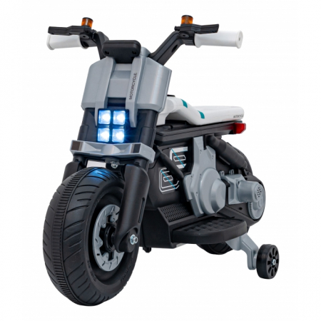 1 IUNIE - Motocicleta electrica Future QLS-805, roti din plastic + 2 roti ajutatoare, 88x46x56 cm, putere 25W - Alb