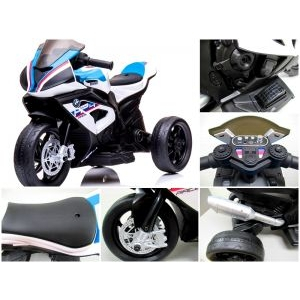 Motocicleta electrica pentru copii BMW HP4, 84x55x42 cm, varsta 2-5 ani, roti si scaun din plastic, putere 60W - Alb [5]