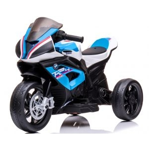 Jucarii exterior - Motocicleta electrica pentru copii BMW HP4, 84x55x42 cm, varsta 2-5 ani, roti si scaun din plastic, putere 60W - Albastru