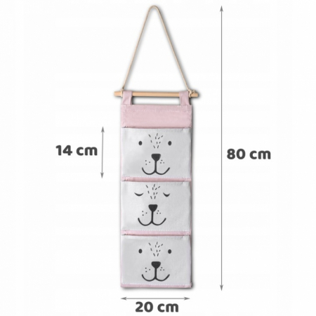 Organizator textil de perete cu 3 compartimente Nukido NK-403 - Roz [3]