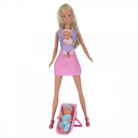Papusi si Accesorii - Papusa Simba Steffi Love 29 cm Babysitter cu 2 bebelusi si accesorii