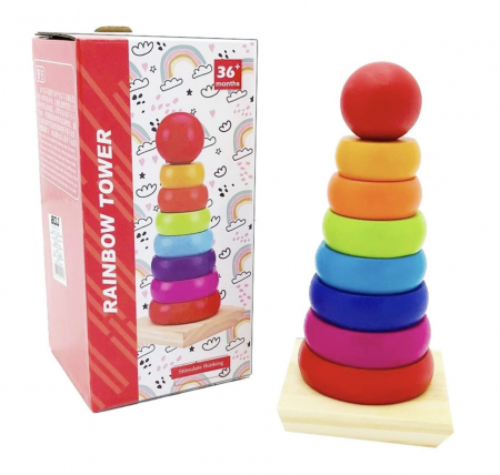Jucarii Copii - Piramida Turn de stivuire Rainbow cu animalut
