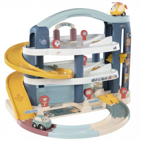 Masinute si Trenulete din Lemn - Pista de masini Smoby Big Garage cu masinuta si elicopter