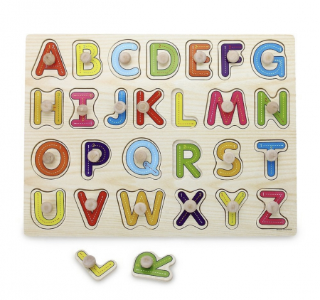Nevoi Speciale, Autism si Sindromul Down - Puzzle Incastru din lemn cu maner si 26 Litere