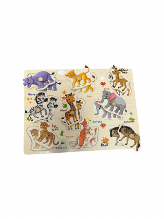 Jucarii Copii - Puzzle Incastru din lemn in limba romana, Animale salbatice