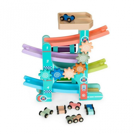 Rampa din lemn cu 6 masinute si tambal Ecotoys ME115 [2]