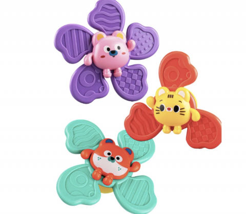 Jucarii Motrice si Senzoriale - Set 3 jucarii interactive bebelusi, Spinner cu ventuza, 18 luni+