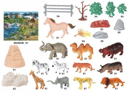 Jucarii Copii 1-2 ani - Set cu Animale Salbatice din Plastic - 50buc
