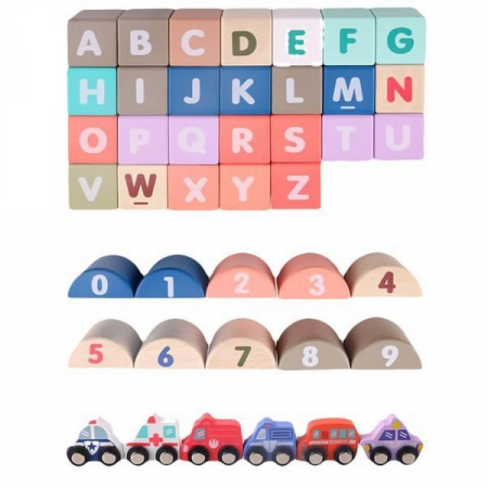 Set cuburi de constructii creative Ecotoys HM015220, din lemn, 115 blocuri [1]