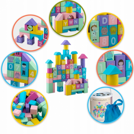 Set educational cu blocuri din lemn, 100 bucati, Ricokids RK-871 [4]
