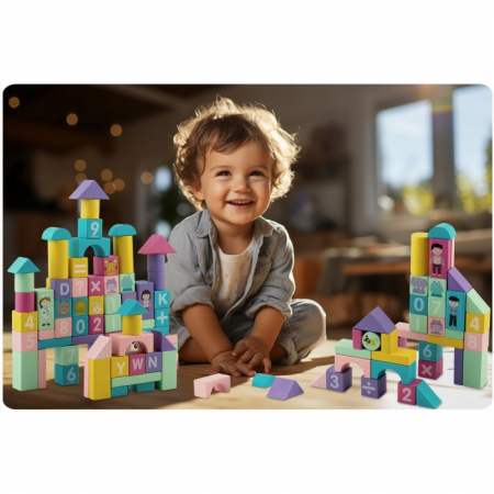 Set educational cu blocuri din lemn, 100 bucati, Ricokids RK-871 [2]