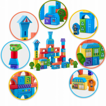 Set educational cu blocuri din lemn, 100 bucati, Ricokids RK-871 - Orasel [4]