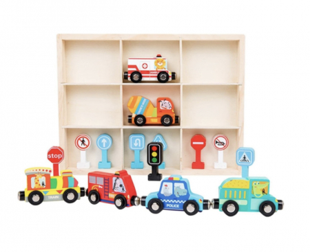 Jucarii Copii - Set educativ, trenulet magnetic si semne rutiere, 3 ani