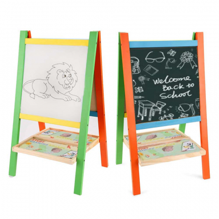 Alfabet si Matematica - Tabla Magnetica cu Doua Fete, cu Litere, Cifre,Tetris si accesorii, 65 x 37 cm, din lemn