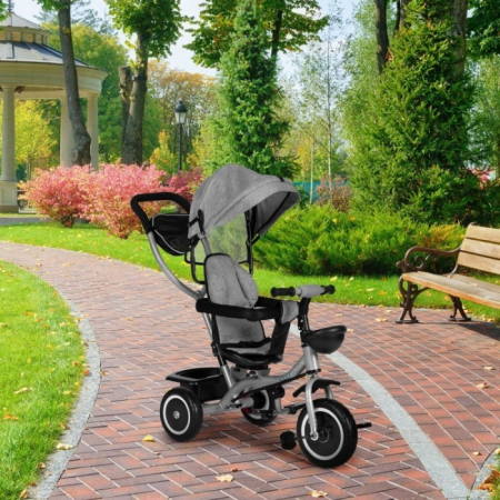Tricicleta 2 in 1 pentru copii, scaun rotativ 360°, roti din spuma EVA, Ecotoys WQL-066-52 - Gri [2]