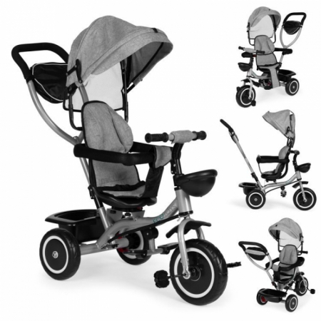 Tricicleta 2 in 1 pentru copii, scaun rotativ 360°, roti din spuma EVA, Ecotoys WQL-066-52 - Gri [1]