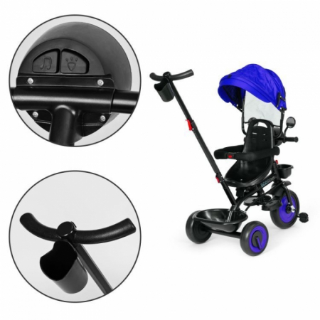 Tricicleta 3 in 1 pentru copii, scaun rotativ 360°, roti din spuma EVA, Ecotoys WQL-066-51 - Albastru [11]