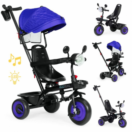Tricicleta 3 in 1 pentru copii, scaun rotativ 360°, roti din spuma EVA, Ecotoys WQL-066-51 - Albastru [1]