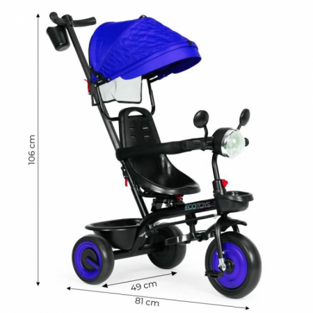 Tricicleta 3 in 1 pentru copii, scaun rotativ 360°, roti din spuma EVA, Ecotoys WQL-066-51 - Albastru [13]