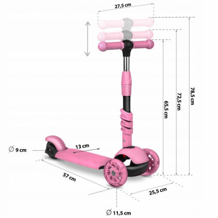 Trotineta 3 in 1 cu roti cu LED Ricokids Todi 765400 - Roz [9]
