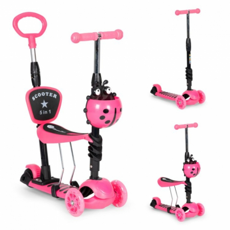 Trotineta 5 in 1 cu sezut si 3 roti cu LED Ecotoys YM-SW-6 - Roz [1]