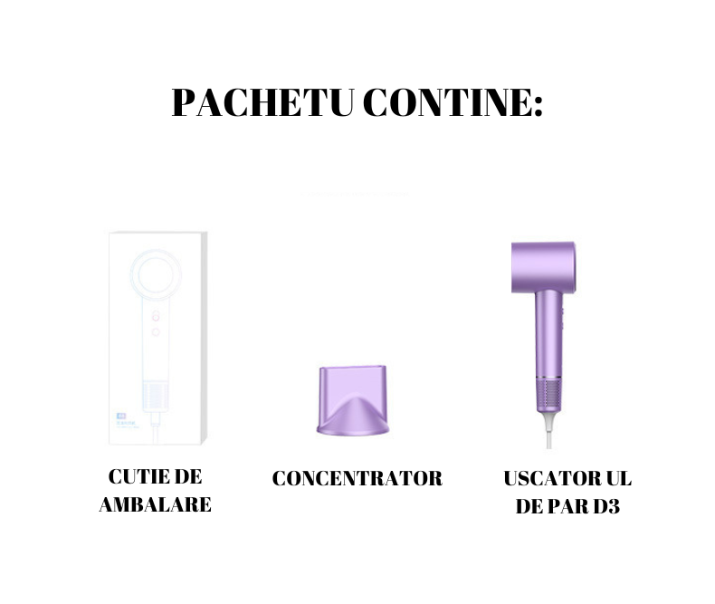 Uscator de Par D3, Afisare LED, 100.000RPM, 1600W, 4 Trepte de Temperatura, 2 Viteze, Silentios 59dB, Functie de ionizare, Tehnologie Inovativa de Protectie a Parului, Gri-WOZARO