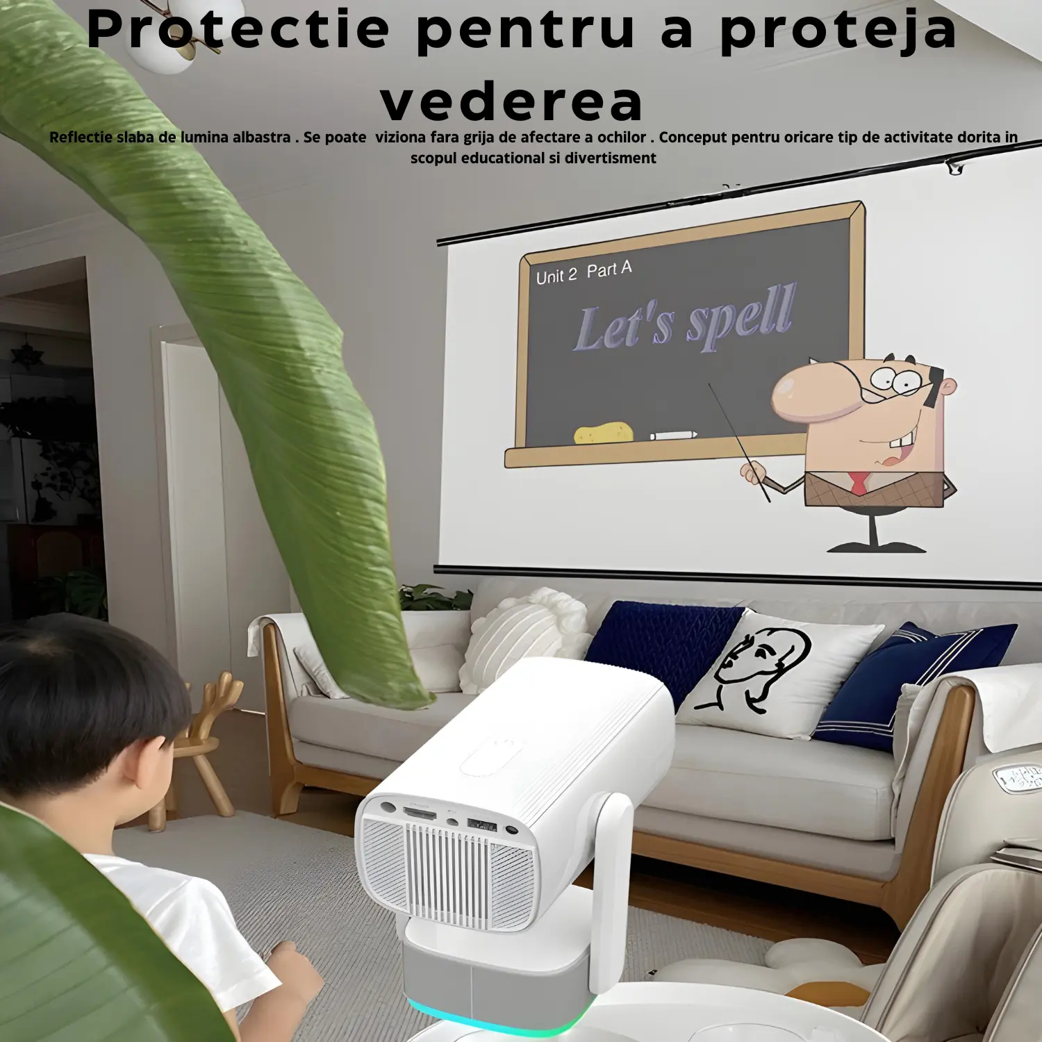 Videoproiector Portabil K2, 1280x720p FullHD, Suport 4K, Android 11, Intrare HDMI-USB-Bluetoouth 5.0, Banda 2.5-5G WIFI-WIFI6, Compatibil Android-iOS, Baterie si Difuzor incorporat, 160 ANSI, Alb - WOZARO [8]