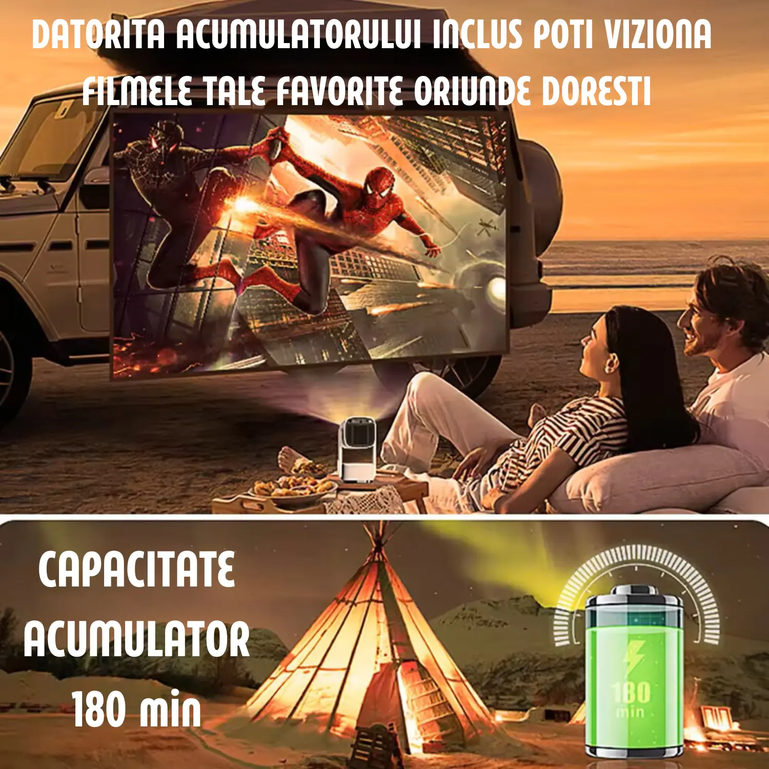 Videoproiector Portabil K2, 1280x720p FullHD, Suport 4K, Android 11, Intrare HDMI-USB-Bluetoouth 5.0, Banda 2.5-5G WIFI-WIFI6, Compatibil Android-iOS, Baterie si Difuzor incorporat, 160 ANSI, Alb - WOZARO [6]