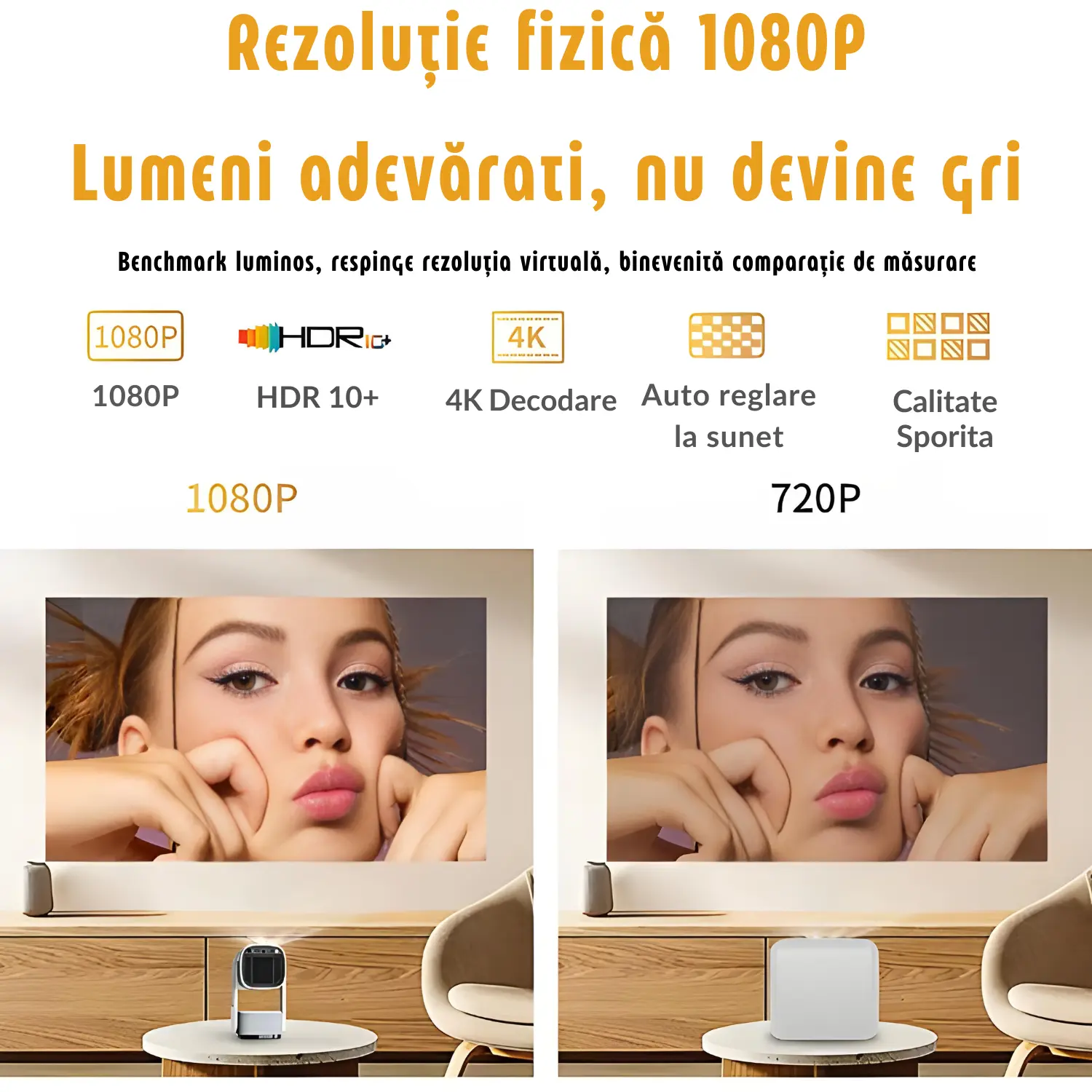 Videoproiector Portabil K2, 1280x720p FullHD, Suport 4K, Android 11, Intrare HDMI-USB-Bluetoouth 5.0, Banda 2.5-5G WIFI-WIFI6, Compatibil Android-iOS, Baterie si Difuzor incorporat, 160 ANSI, Alb - WOZARO [4]