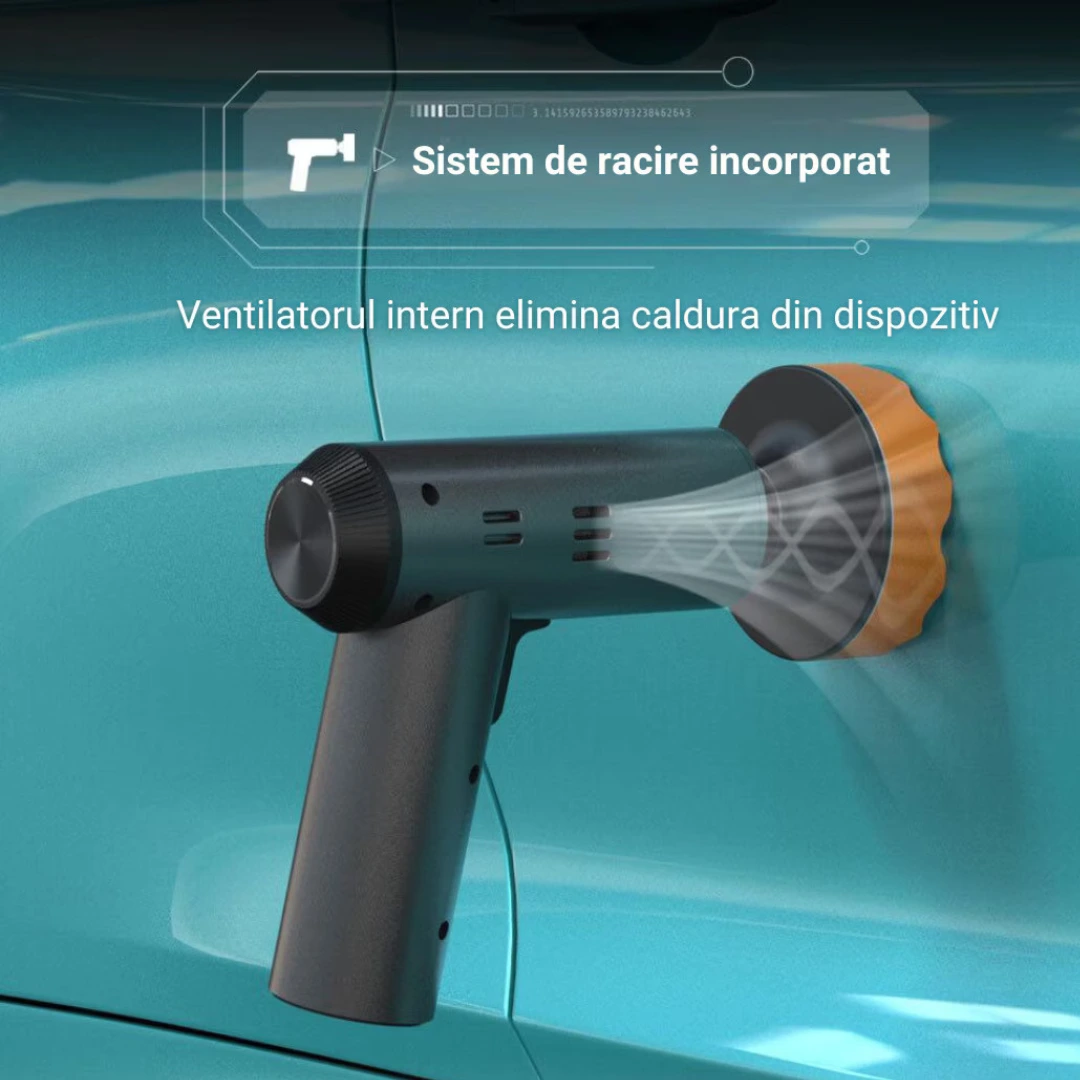 Masina de Polisat Auto Portabila, 3 Discuri Polish + 3 Discuri Polish CADOU, Rezistent la uzura, Port de incarcare USB, Sistem de racire cu aer, 1300 RPM, 7.4V, 2x2000mAh, Negru/Gri, WOZARO [8]