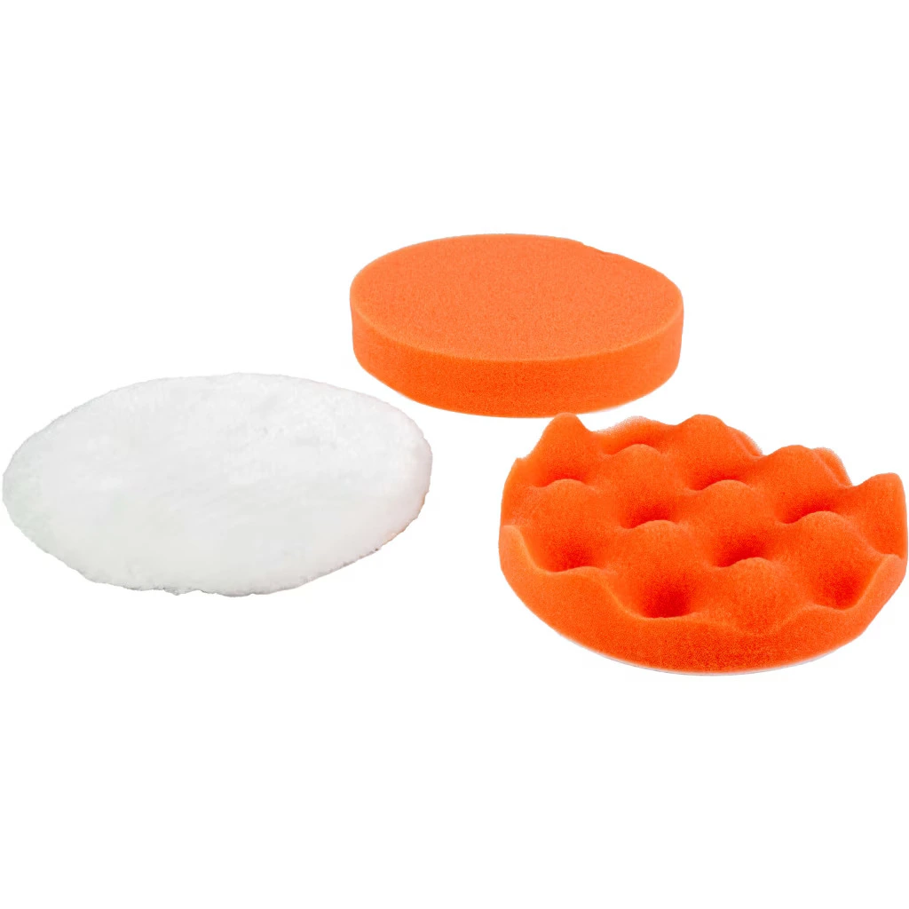 Întreținere & Cosmetică Auto - Set 3 Bureti Polish pentru Masina de Polisat Auto Portabila, 1x burete ondulat dur, 1x burete plat semi-dur, 1 xdin lana pentru slefuire-WOZARO