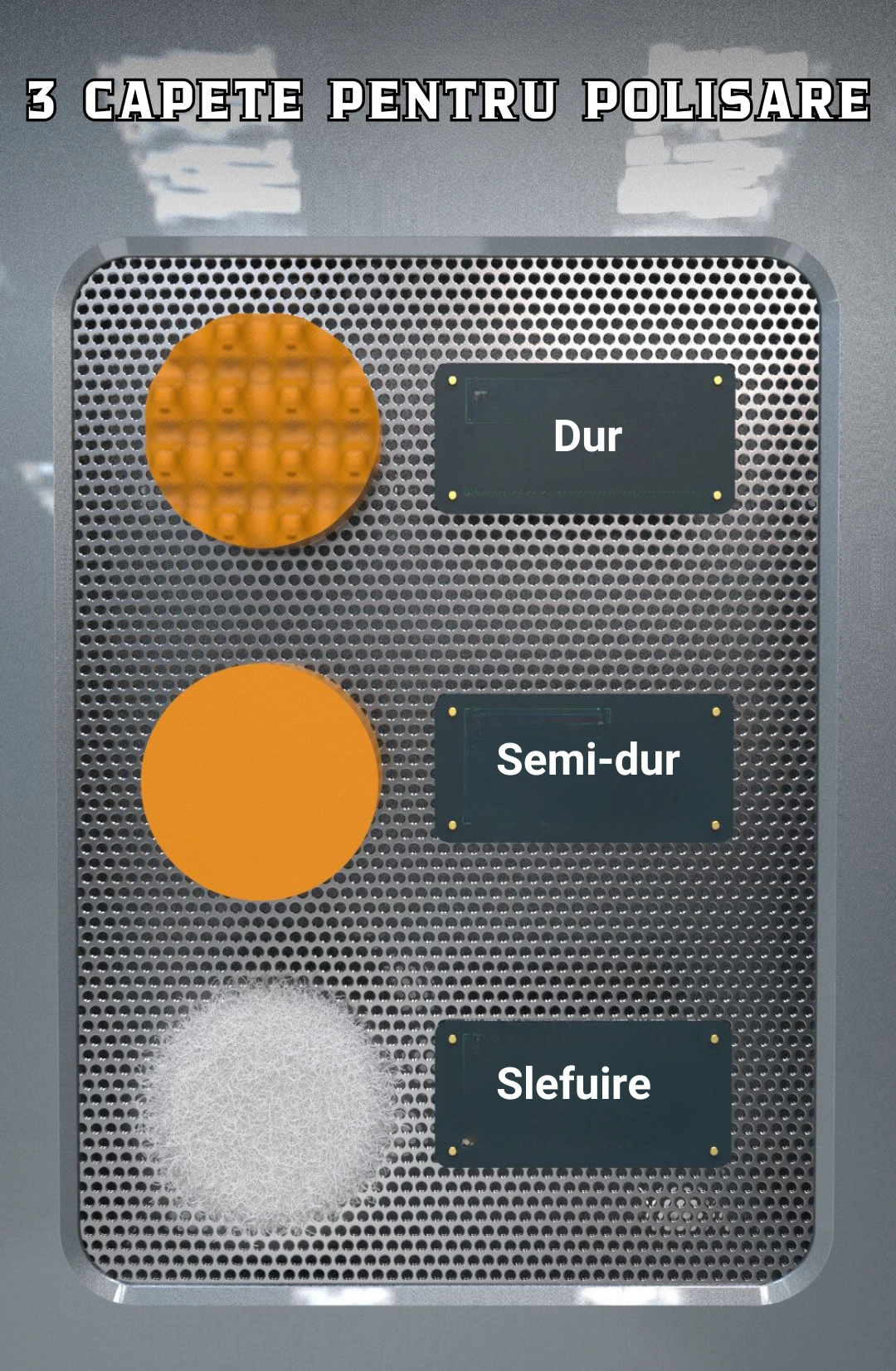 Set 3 Bureti Polish pentru Masina de Polisat Auto Portabila, 1x burete ondulat dur, 1x burete plat semi-dur, 1 xdin lana pentru slefuire-WOZARO [2]