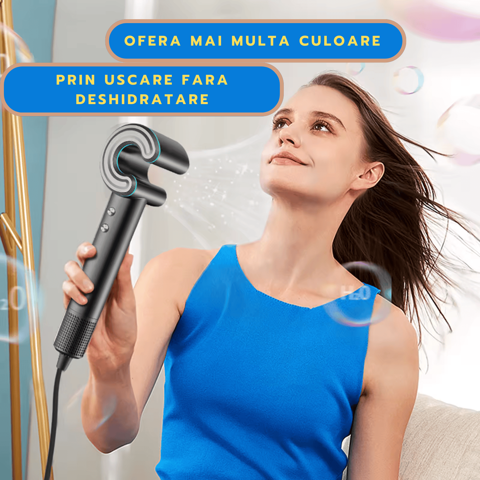 Uscator de Par tip Semiluna, Silentios 59dB, 110.000 RPM, 1800W, 340g, Functie de Ionizare, 3 Viteze de Uscare, 4 Reglaje ale Temperaturii, Protectie impotriva Supra-Incalzirii, Gri-WOZARO [6]