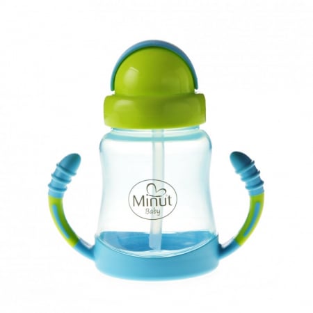Cani, pahare si accesorii bebe - Cana anticurgere cu manere si pai silicon, 210 ml, 6+