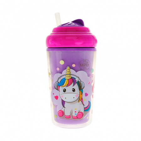 Cana anticurgere tip termos cu pai si capac pivotant Minut Baby, 240 ml, 6+
