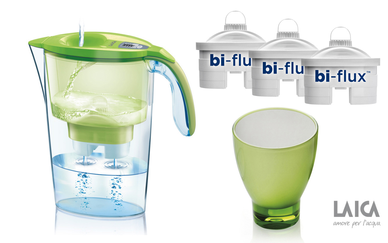 cana-filtranta-Laica-Stream-cartuse-BiFlux-pahar-verde